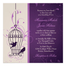 Fanciful Bird Cage with Swirls Aubergine Wedding Custom Invites