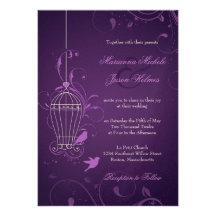 Fanciful Bird Cage with Swirls Aubergine Wedding Custom Invite