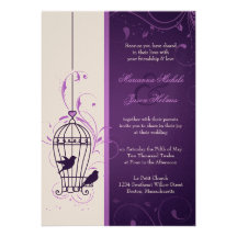 Fanciful Bird Cage with Swirls Aubergine Wedding Personalized Invitation