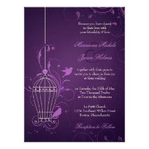 Fanciful Bird Cage with Swirls Aubergine Wedding Personalised Announcement