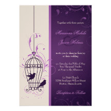 Fanciful Bird Cage with Swirls Aubergine Wedding Custom Invitation