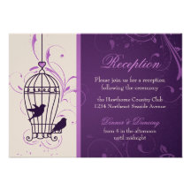 Fanciful Birdcage & Swirls Aubergine Reception Personalized Announcements