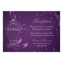 Fanciful Birdcage & Swirls Aubergine Reception Invitation