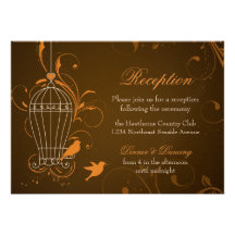 Fanciful Swirls Birdcage Orange & Brown Reception Personalized Invites