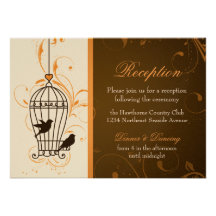 Fanciful Swirls Birdcage Orange & Brown Reception Personalised Announcement