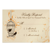 Fanciful Swirls Birdcage Orange & Brown RSVP Personalised Invite