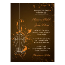 Fanciful Swirls Birdcage Orange & Brown Wedding Personalised Invite