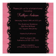 Fancy Black & Pink Trim Bridal Shower Invitation