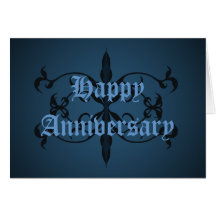 Fancy blue Gothic Anniversary card to personalise