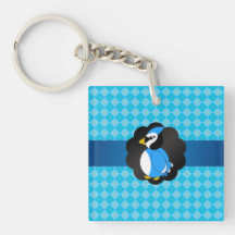Fancy blue jay blue argyle pattern acrylic key chain