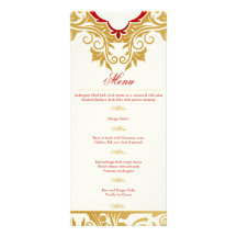 Fancy Flourishes Golden Indian Arabic Wedding Menu Full Color Rack Card