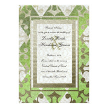 Fancy Green Gold Harlequin Mediaeval Wedding Personalized Invitation