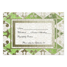 Fancy Green Gold Harlequin Medieval rsvp Invitations