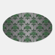 Fancy Green Grey Double Damask Oval Sticker