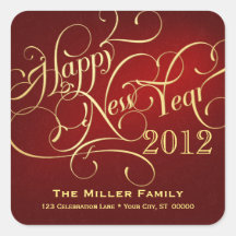 Fancy New Year Address Stickers - Square