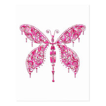 Fancy Pink Multicolored Butterfly Post Cards