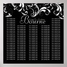Fancy Swirl  Damask Seating Chart for Reception Poster