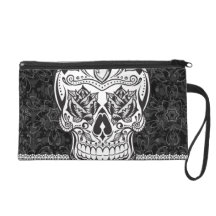 Fancy Tattoo Sugar Skull Flourish Design Wristlet Purses