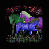 Fantastical coloured horse design, black back