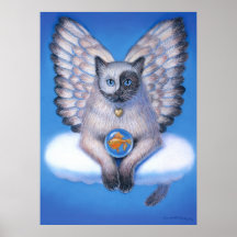 Fantasy Art Poster Yin Yang Cat Zen Buddha Angel