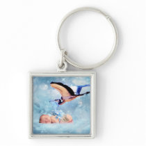 Fantasy baby and stork key chains
