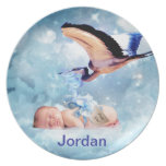 Fantasy baby and stork name plate