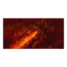 Fantasy Great Red Dragon Breathing Fire Photo Cards