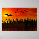Fantasy poster Sunset and Birds Landscape posters