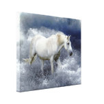 Fantasy White Horse & Ocean Surf Art Print Gallery Wrapped Canvas