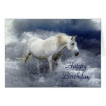 Fantasy White Horse & Ocean Surf Birthday Card