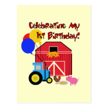 Farm 1st Birthday Tshirts and Gifts Postcards