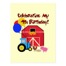 Farm 4th Birthday Tshirts and Gifts Post Cards