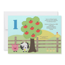 Farm Animals Apple Tree 1st Birthday Party  Invite