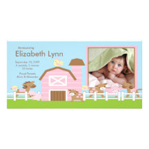 Farm Animals PHOTO Birth Announcement Picture Card