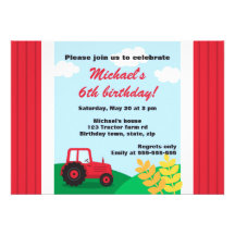 Farm tractor hills and wheat kids birthday party personalized invite