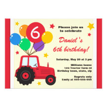 Farm tractor with balloons kids birthday party custom announcements