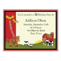 Farmer Baby Birthday Party Invitation Postcard