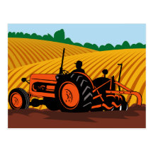 farmer driving farm tractor ploughing field postcards