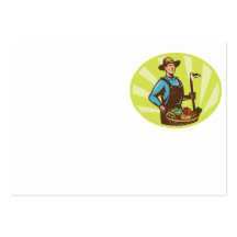 Farmer With Garden Hoe And Basket Crop Harvest Business Card Template