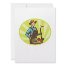 Farmer With Garden Hoe And Basket Crop Harvest Personalized Announcements