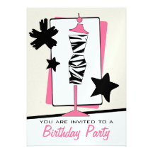 Fashion Birthday Party - Zebra Print Dress Form Personalized Invitations