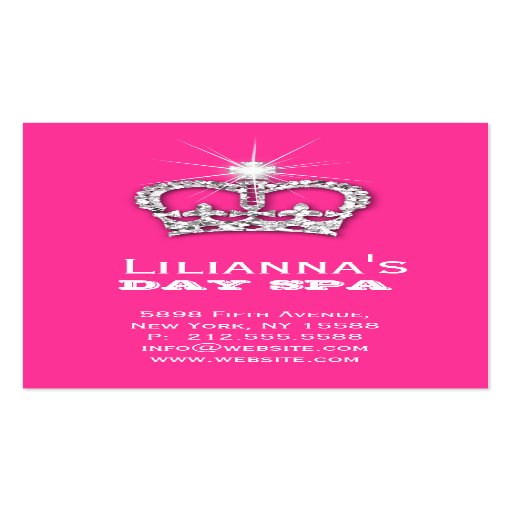 Fashion Crown Salon Spa Pink Crystal Business Card Template