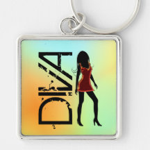 Fashion Diva in Red Dress Premium Square Keychain