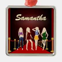 Fashion Girls Red Carpet Premium Square Ornament
