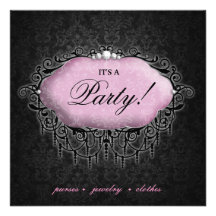 Fashion Party Elegant Damask Pink Grey Personalized Announcement