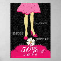 Fashion Poster Pretty Shoes and Dress Pink Black
