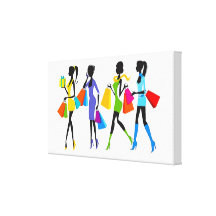 Fashion Shopping Girls Illustration Canvas Prints
