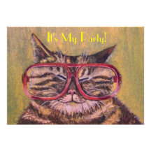 Fat Cat With Glasses Party Invite