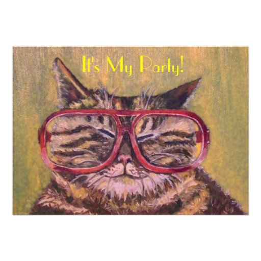 Fat Cat With Glasses Party Invite