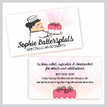 Fat female pastry chef carrying decorated cake,... business cards